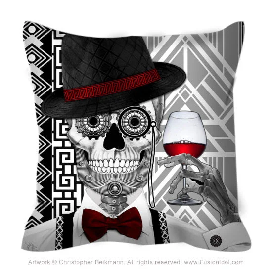 1920's Sugar Skull Throw Pillow - Mr JD Vanderbone