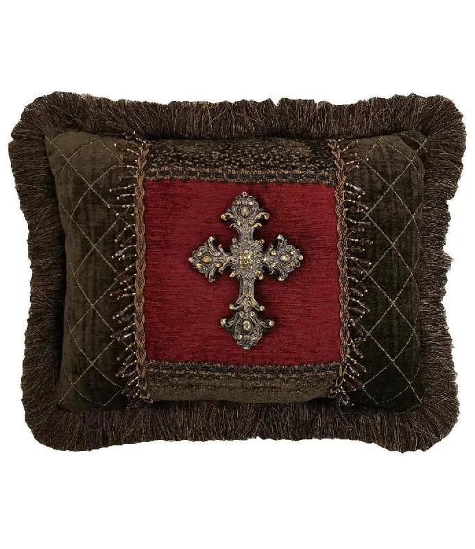 Accent Pillow Red and Chocolate Brown with Jeweled Cross