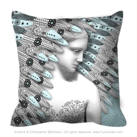 Blue Paisley Angel Throw Pillow - Angel of Winter