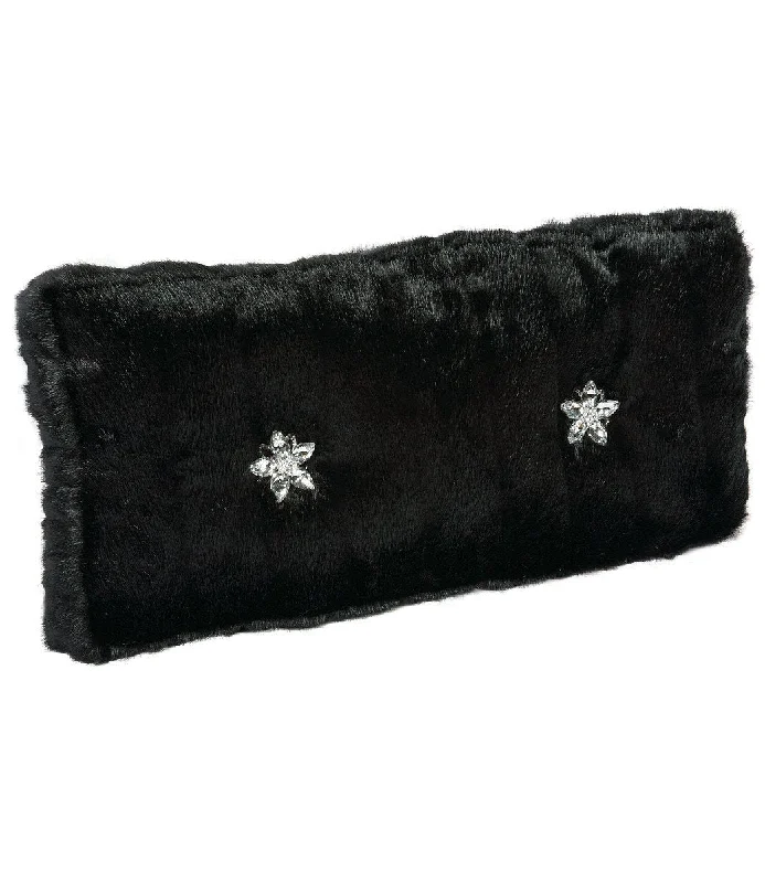 Black Faux Fur Rectangle Accent Pillow 12x28