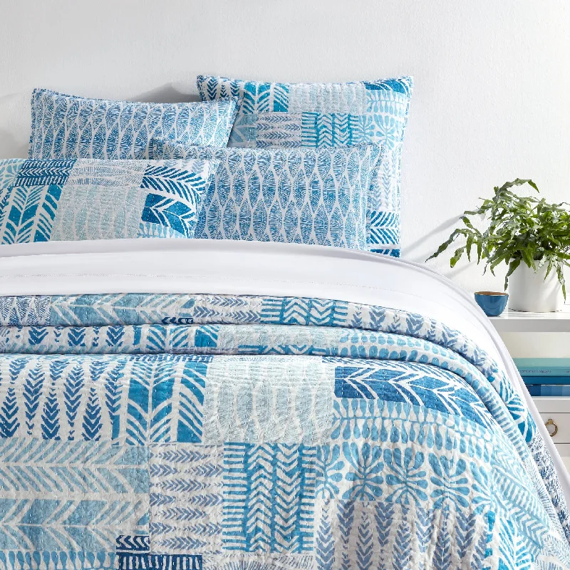 Block Print Patchwork Blue Coverlet