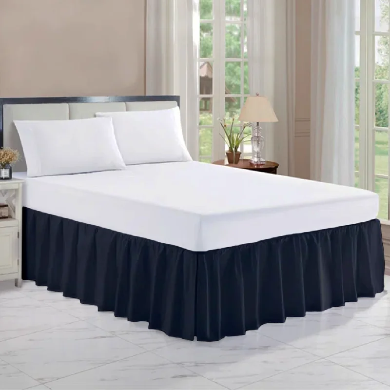 Comfy Navy Blue Gathered Bed Skirt Solid