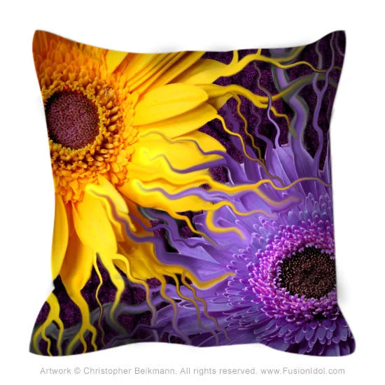 Daisy Yin Daisy Yang Throw Pillow - Purple and Yellow Floral Pillow