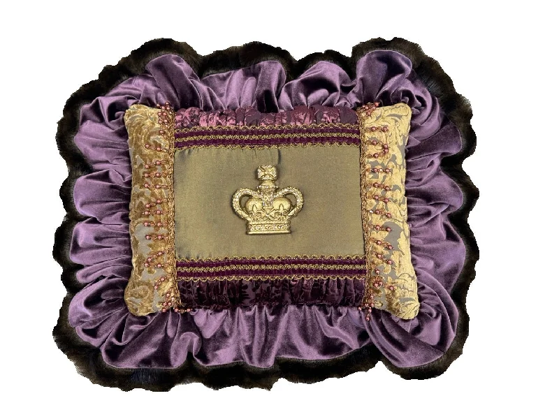 Designer Accent Pillow Purple, Gold and Green with Jeweled Crown