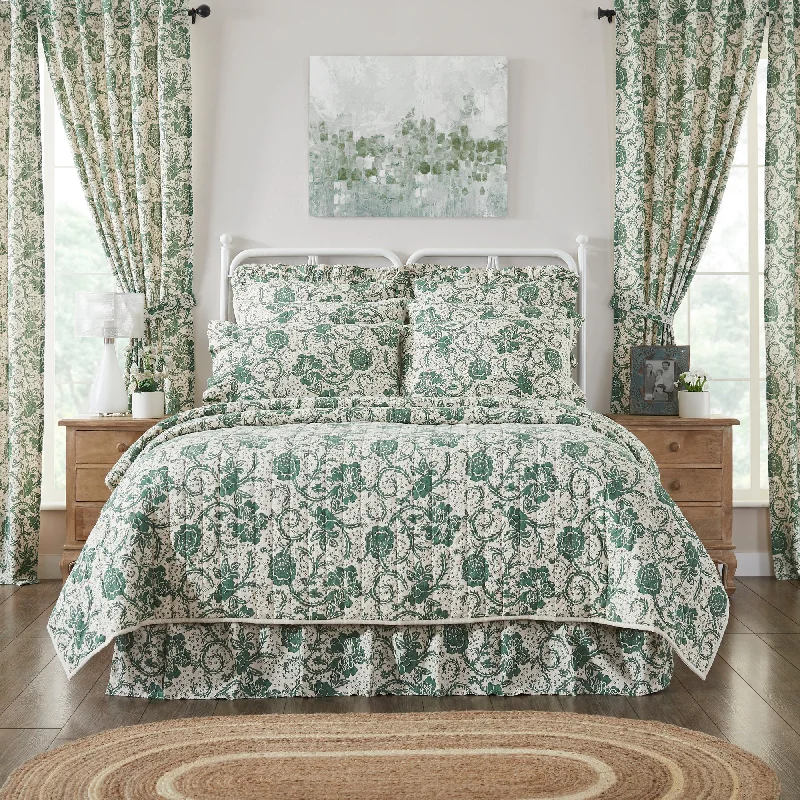 Dorset Green Floral King Quilt 105Wx95L VHC Brands