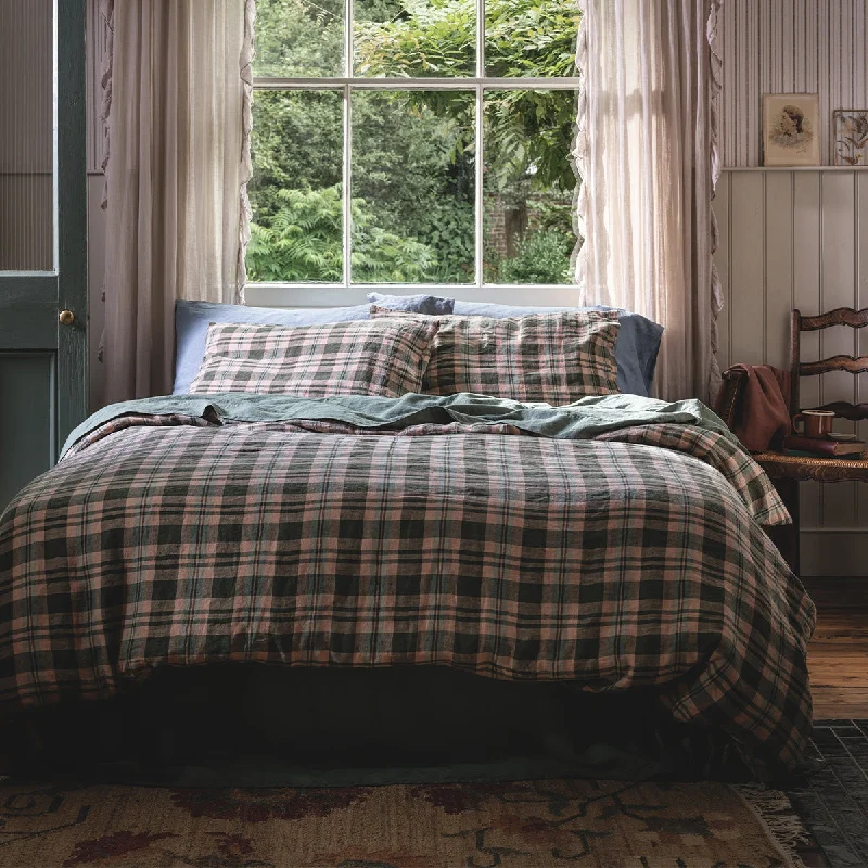 Fern Green Dallington Plaid Linen Blend Duvet Cover