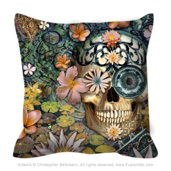 Floral Skull Throw Pillow - Bali Botaniskull