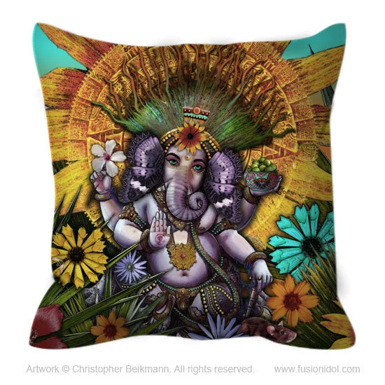 Colorful Floral Ganesha Throw Pillow - Ganesha Maya