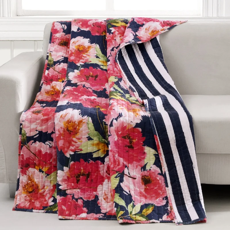 Greenland Home Peony Posy Navy Throw, 50x60 Inches