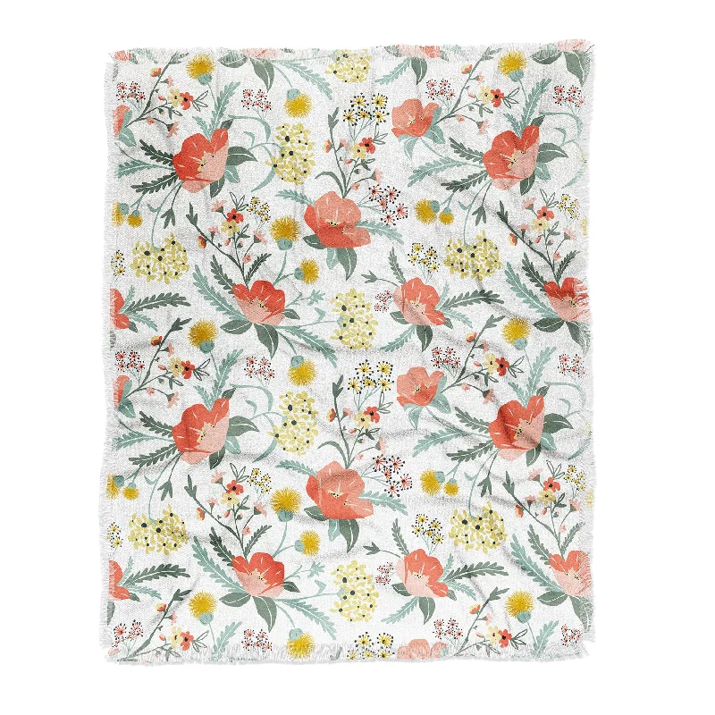 Heather Dutton Poppy Meadow White Throw Blanket