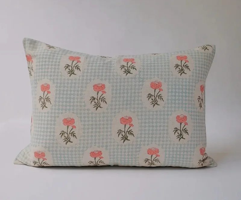 Linen Hand Block-Printed Pillowcase in Sky Blue