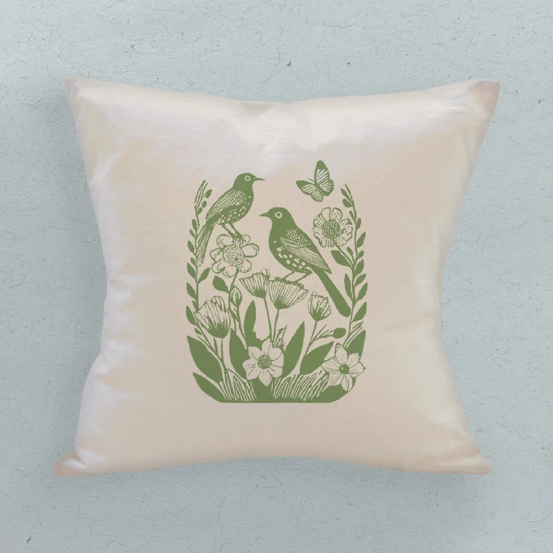 Linocut Spring Birds - Square Canvas Pillow