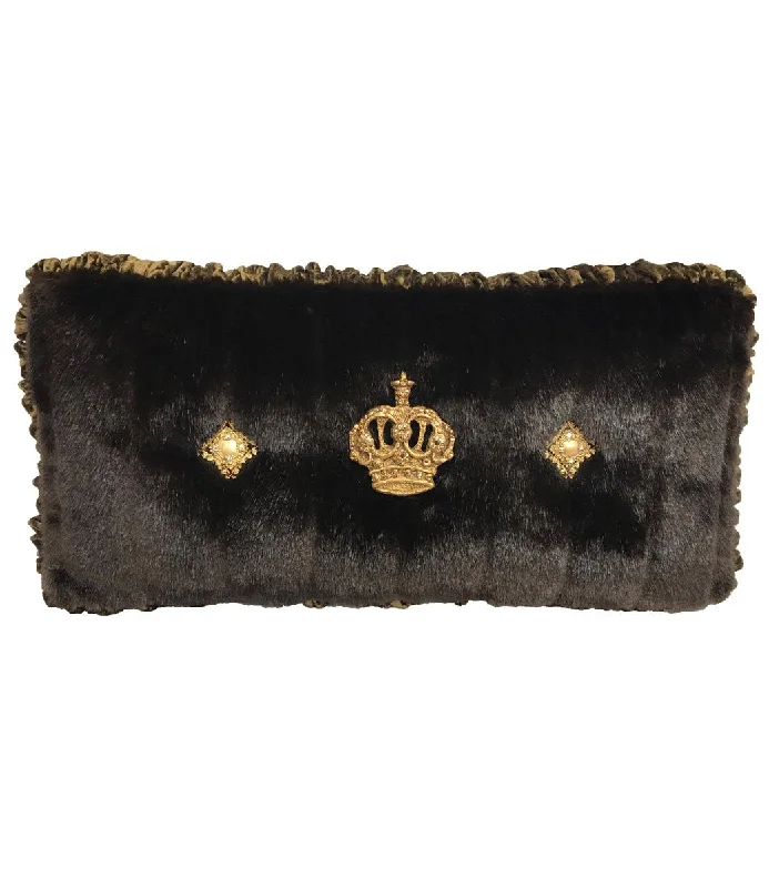 Luxury Accent Pillow Faux Mink Rectangle with Jeweled Crown