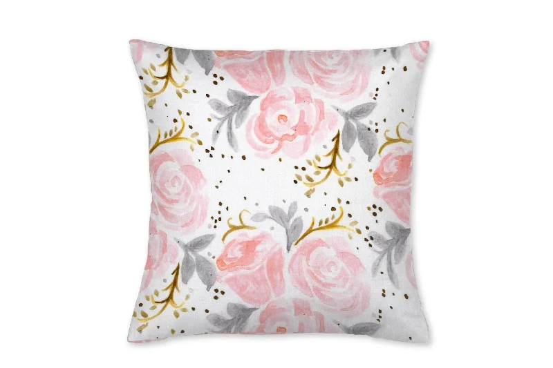 Pink and Gray Rose Throw Pillow