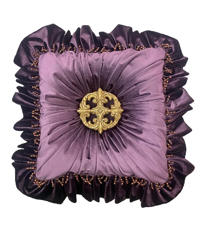 Purple Velvet Designer Accent Pillow Jeweled Medallion