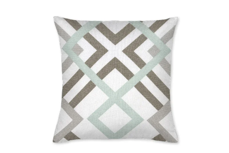 Robins Egg and Taupe Geometric Throw Pillow