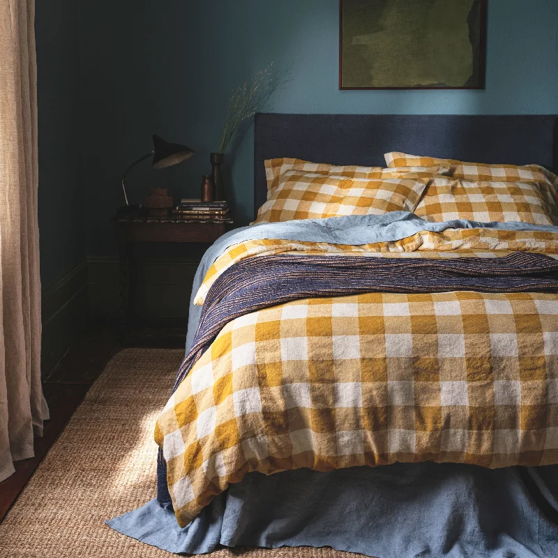 Russet Yellow Emsworth Check Linen Blend Duvet Cover