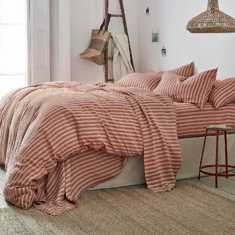 Sandstone Red Pembroke Stripe 100% Linen Duvet Cover