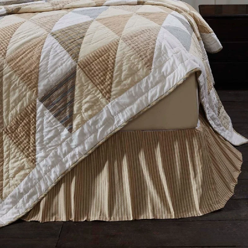 Tan Farmhouse Bedding VHC Joanna Ticking Stripe Bed Skirt Cotton Striped Gathered