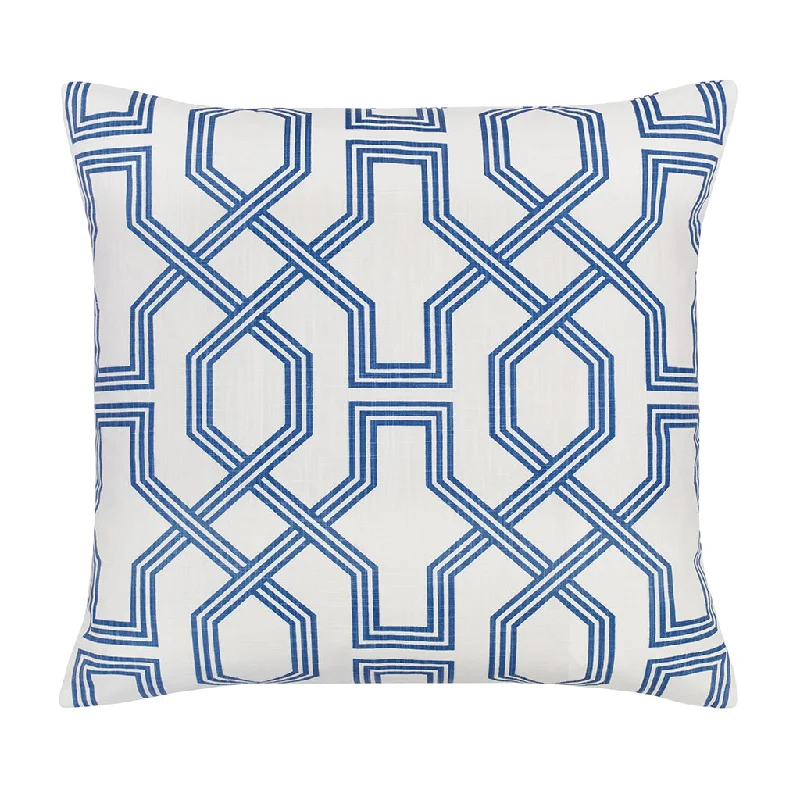 The White and Blue Fretwork Square Throw Pillow