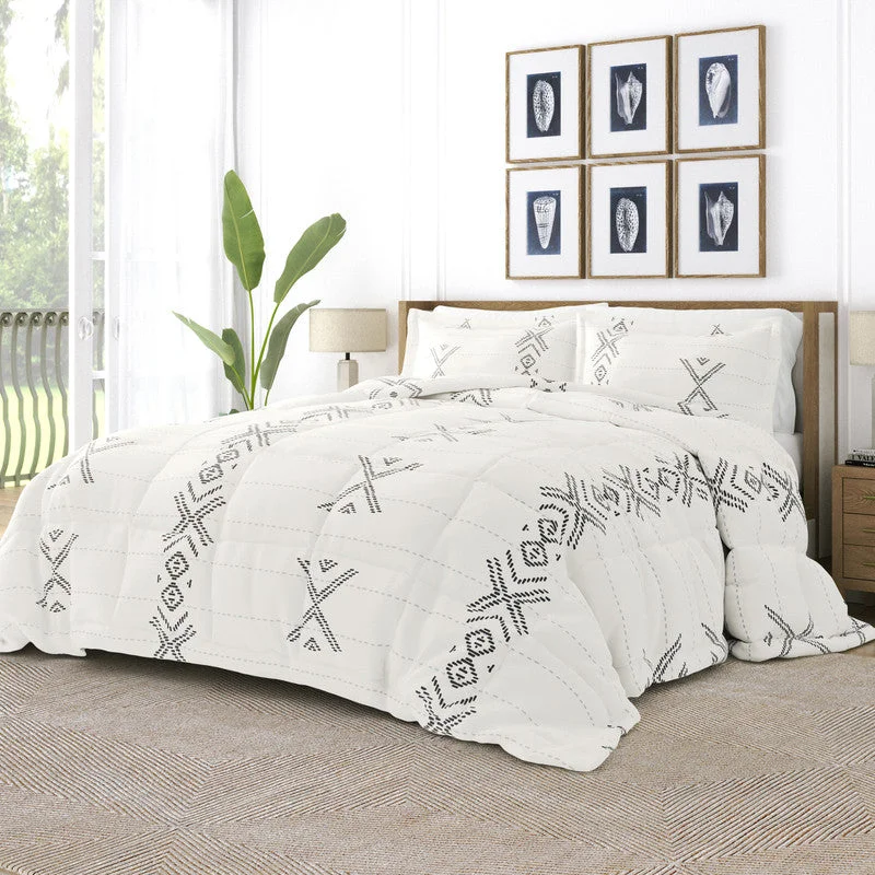 Urban Stitch Gray Pattern Comforter Set Down-Alternative Ultra Soft Microfiber Bedding, King/Cal-King