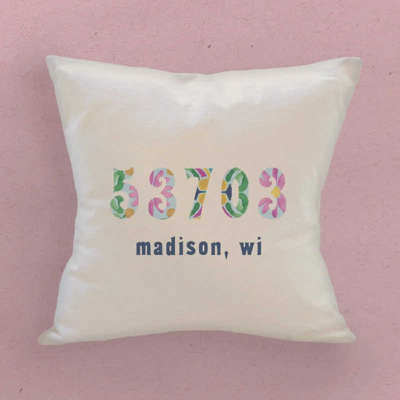 Vibrant Tiles w/ City, State, Zip - Square Canvas Pillow